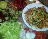 A picture of step 1 of Healthy Sprouts salad with low fat paneer dressing.