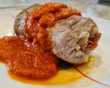 Foto del paso 8 de la receta Solomillo de cerdo relleno de jamón y queso con salsa de piquillos
