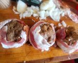 A picture of step 3 of BBQ Bacon-Wrapped Burger-Stuffed Onion Bombs.