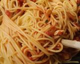 A picture of step 3 of Spaghetti with sword fish ragu.