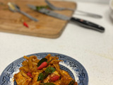 Stir-fry chicken red curry and bamboo shoot