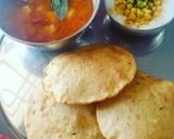 A picture of step 9 of Potato Mint Tomato Curry with Puri & Boondi Raita.