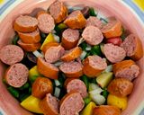 A picture of step 4 of Kielbasa Potato Green Bean Bake.