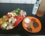 A picture of step 1 of Tandoori fruits and vegetables chaat.
