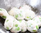 A picture of step 4 of Edamame Cheese Hanpen Balls for Bento.