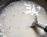 A picture of step 2 of Italian pasta with white sauce.