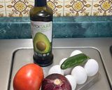 A picture of step 1 of Mexican Sunrise: Eggs with Serrano Pepper, Red Onion, and Tomato.