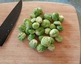 A picture of step 2 of Carmelized Bacon Brussel Sprouts.