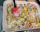 Une image de l'étape 19 de Gratin de courgettes jaunes et poivrons bicolores au jambon, mozzarella et crème de parmesan.
