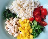 A picture of step 3 of Rice Bowl - Quinoa Rice with Shredded Chicken & Fresh Vegetables.