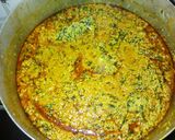 A picture of step 6 of Ofe Egusi with Uziza leaves.