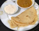 A picture of step 4 of Pumpkin Uttapam, sambhar and chutney.