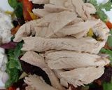 A picture of step 5 of My Steamed Chicken on a bed of Salad.
