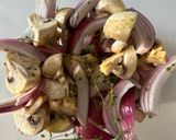 A picture of step 2 of Roasted Chicken with Mushrooms and Red Onions.