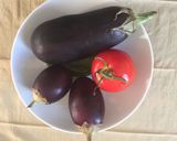 A picture of step 1 of Eggplant, Garlic, Tomato.