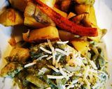 Foto del paso 6 de la receta: Pollo a la crema de espinaca con papas y batatas al horno