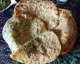 A picture of step 2 of Potato paratha with mint chattny and cucumber raita.