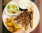 A picture of step 7 of Grilled Beef Skewers with Macaroni and Salad!.