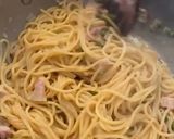 A picture of step 7 of Deany's spaghetti carbonara.
