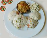 A picture of step 7 of Idli with oats and veggies, sambar.