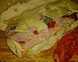 A picture of step 12 of Tex's Chicken, Ham, Spicy Cheese, and Tomato Sub/Melt 🐔🐷🍞🍅🧀.