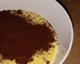 A picture of step 3 of Mango custard cake with green mango tree.