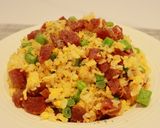 A picture of step 5 of Fried Rice with Chinese Sausage and Vegetables.