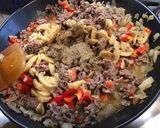 A picture of step 10 of Ground Beef with Button Mushrooms, Red Bell Peppers, and Indian Spices.