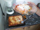 Lasaña de jamón y queso con salsa mixta