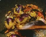 A picture of step 7 of Chettinad brinjal (kathirikai) masala.