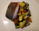 A picture of step 7 of Pan fried salmon with sautéed veg.