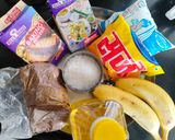A picture of step 1 of Banana suji cake (eggless, on stove).
