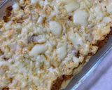 A picture of step 5 of Cheesy Lasagna (with Bechamel layer).