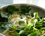 A picture of step 5 of Fragrant Spring Greens Oil Pasta | Chamnamul & Dalrae Olive Oil Pasta 🌼🫒🍃.