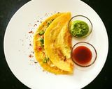 A picture of step 3 of Moong dal veggie chilla.