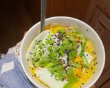 A picture of step 6 of Creamy Turmeric Congee with Fried Eggs.