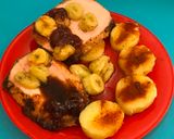 Foto del paso 11 de la receta: Mi carré de cerdo con salsa de frutillas a la azúcar negra, bananas acarameladas y papas al vapor