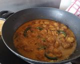 A picture of step 6 of Moong daal Mangochian (fried lentils balls in curry).