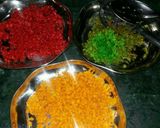 A picture of step 7 of Tri colour motichur laddu.