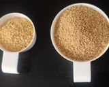 A picture of step 1 of Foxtail millet ven pongal with coconut chutney.