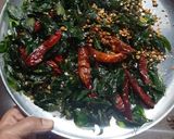 A picture of step 3 of Karivepaku karam podi curry leaves powder Andhra style.