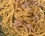 A picture of step 8 of Deany's spaghetti carbonara.