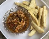 A picture of step 3 of Fried yam & shredded chicken soup🍽.