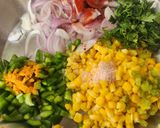 A picture of step 1 of Crispy Corn, Bell Pepper, and Onion Fritters – Corn Capsicum Onion Fritters – Monsoon Munching – Ready in 15 Minutes.