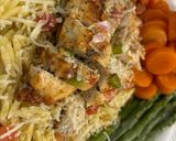 A picture of step 4 of Grilled Chicken and Vegetable Orzo Fiesta.