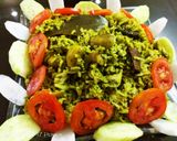 A picture of step 14 of Dawat basmati brown rice mushroom spinach veg biryani.