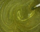 A picture of step 6 of Palak (spinach) soup with croutons.