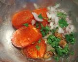 A picture of step 4 of Sattu Paratha with Tomato chutney.