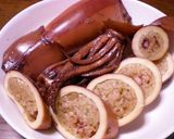 A picture of step 5 of Ikameshi (Stuffed Squid with Tentacles).