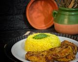 صورة لخطوة 4 من وصفة طبق الأرز بالكركم مع السمك المقرمش